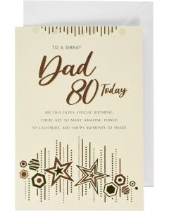 Dad 80th Birthday Card. Age 80. Modern Design. 23x15cm