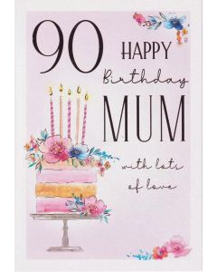Mum 90th Happy Birthday Card. 23x15cm