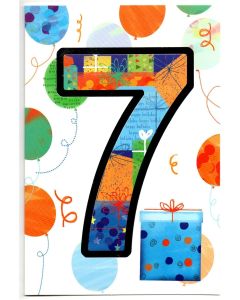 Age 7 Boys Birthday Card. 7th Birthday. Modern Design. 19x13cm