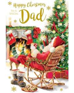 Dad Christmas Card Traditional Santa Tree Fireplace 9 x 6 Inches (23x15cm)