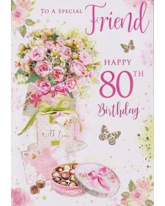 To A Special Friend 80th Birthday Card. Age 80. 23x15cm