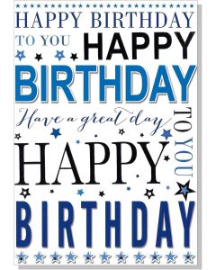 Open Birthday Card - Script Blue & Silver - 7.5" x 5.25" 004