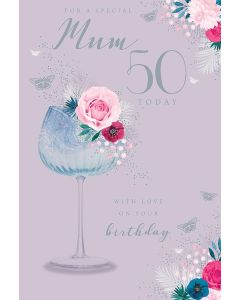 Mum 50th Birthday Card. Floral Design 23x15cm