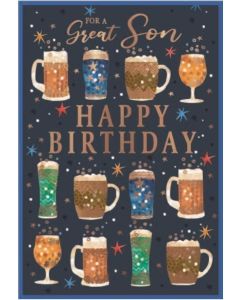 Son Birthday Card. Beer and Glasses Design. 19x13cm