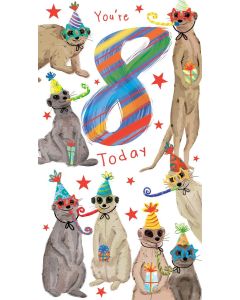 Boys Age 8 Birthday Card. Meerkat Design. 8th Birthday. 23x12cm