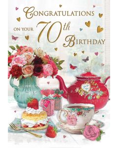Female ongratulations On Your 70th Birthday Card. 23x15cm (9x6 Inches)