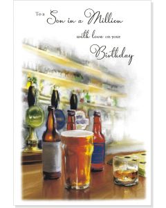 Son In A Million Birthday Card. Pub Bar Design. 23x15cm