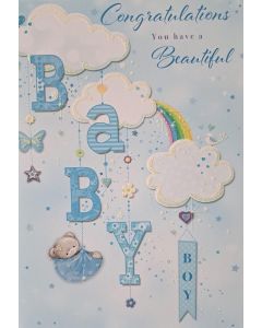 Congratulations You Have a Beautiful Baby Boy Card. 19x13cm