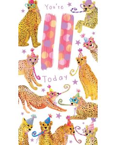 Girls Age 11 Birthday Card. Cheetahs Design. 11th Birthday. 12.3x22.8cm