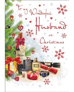 For My Wonderful Husband Christmas Card. 23x15cm (9x6 Inches)