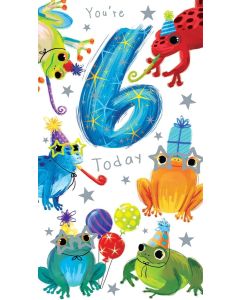 Boys Age 6 Birthday Card. Frog Design. Age 6. 12.3x22.8cm