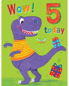 Boys Age 5 Birthday Card. Dinosaur Themed. 5th Birthday. 19x13cm