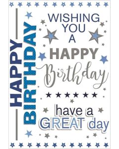 Open Birthday Card For Male. Blue and Silver Design. 19x13cm