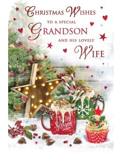 Christmas Wishes to A Special Grandson and His Lovely Wife Card. 9x6 Inches