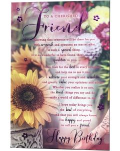 To A Cherished Friend Birthday Card. 23x15cm