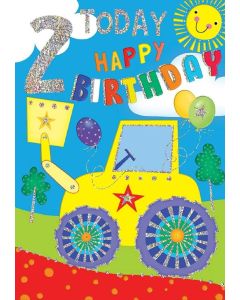 Age 2 Today Birthday Card for Boy. Tractor Design. 19x13cm