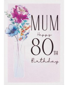 Mum Happy 80th Birthday Card. 23x15cm