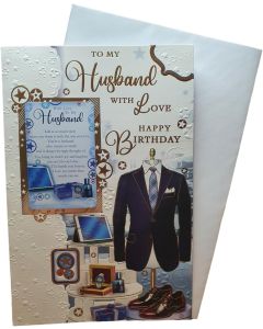 Husband Birthday Card With Plastic Keepsake. 23x15cm