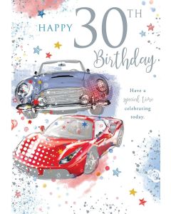 Male 30th Birthday Card. Age 30 Car Design. 19x13cm