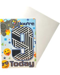 Age 9 Gaming Birthday Card. 19x13cm (8x6 Inches)