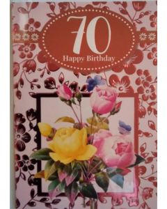 70 Happy Birthday Card. Nice Flower Design For Age 70 Female. 19x13cm