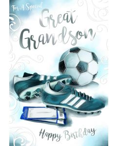 Great Grandson Birthday Card. Football Themed. 23x15cm