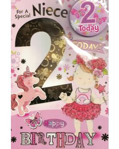 2 Today For A Special Niece Badged Card. 2nd Birthday. 23x15cm