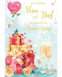 Mum Dad On Your Anniversary Card. 23x15cm