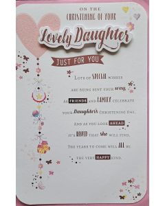 On the Christening of your Lovely Daughter Card. 23x15cm (9x6 Inches)