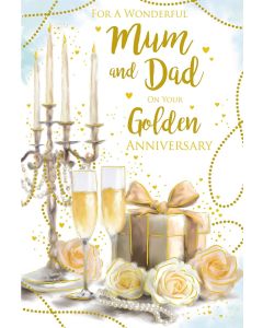 Mum Dad On Your Golden Anniversary Card. 23x15cm