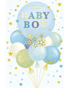 Birth Of Baby Boy. New Born Card. 23x15cm