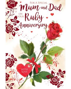 Mum Dad On Your Ruby Anniversary Card. 23x15cm
