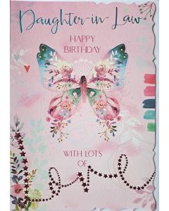 Daughter-In-Law Happy Birthday Butterfly Card With Lots Of Love Pink 19.5x13cm