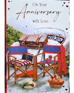 On Your Anniversary With Love. Picnic design Anniversary card. 19x13cm (8x6 Inches)
