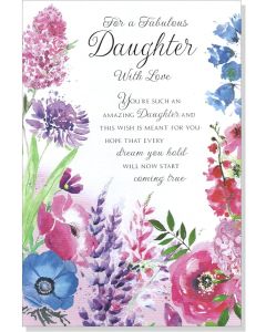 Fabulous Daughter Birthday Card. With Love. Floral Design. 23x15cm