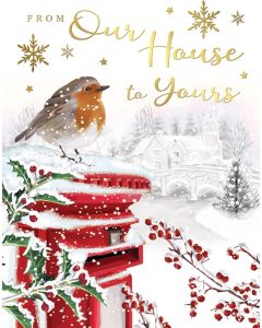 From Our House To Yours Christmas Card. Picture Of Robin. 19x13cm