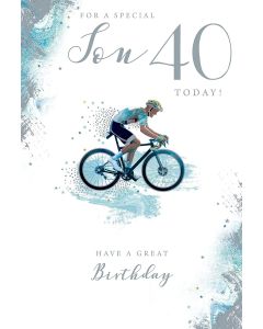 Son 40th Birthday Card. Cycling Theme 23x15cm