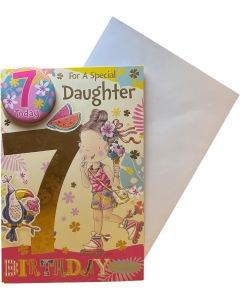 For A Special Daughter 7 Birthday Card. Badged. 23x15cm