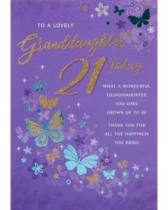 Birthday Card 21st Granddaughter 9x6 Inches (23x15 cm)