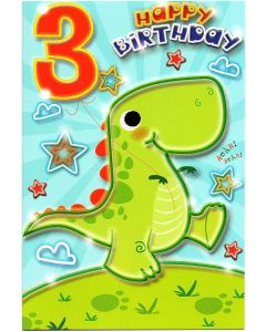 Dinosaur Birthday Card for 3rd Birthday. 3 Happy Birthday. 19x13cm