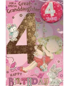 Great Granddaughter Age 4 badged Card. 4th Birthday. 23x15cm