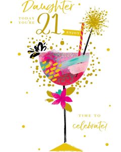 Daughter 21st Birthcay Card. Cocktail Design. 23x15cm