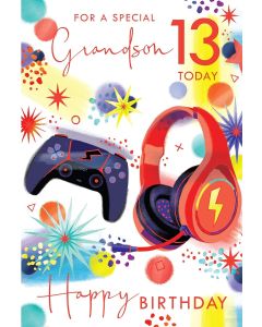 Grandson 13th Birthday Card. Gaming Design. 23x15cm