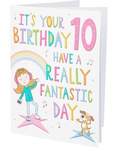 Birthday Card For Age 10 Girl. 8x6 Inches (19x13cm)