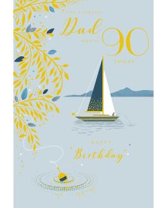 Dad 90th Birthday Card. Sailing Boat Design. 23x15cm