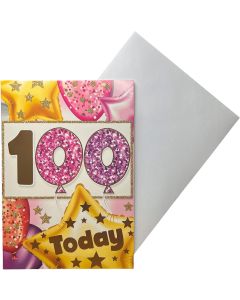 Age 100 Birthday Card For Female Colourful Balloons Background Design. 19x13cm