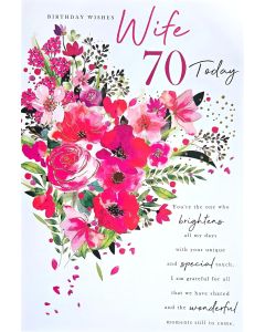 Wife 70 Birthday Card. 23x15cm