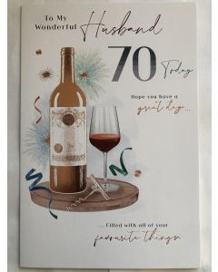 Husband 70th Birthday Card. 23x15cm