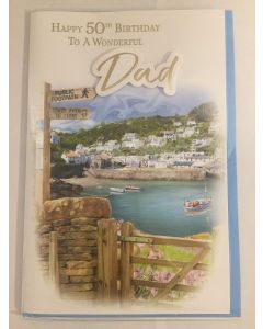 Dad 50th Birthday Card. Costal Outdoor Scene. 23x15cm