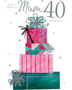 Mum 40th Birthday Card. Presents Design. 23x15cm